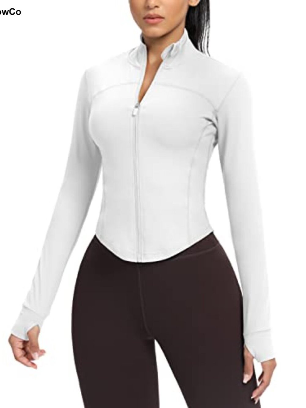 Women's Cropped Running Jacket Slim Fit Zip Athletic Workout Top Thumb Holes